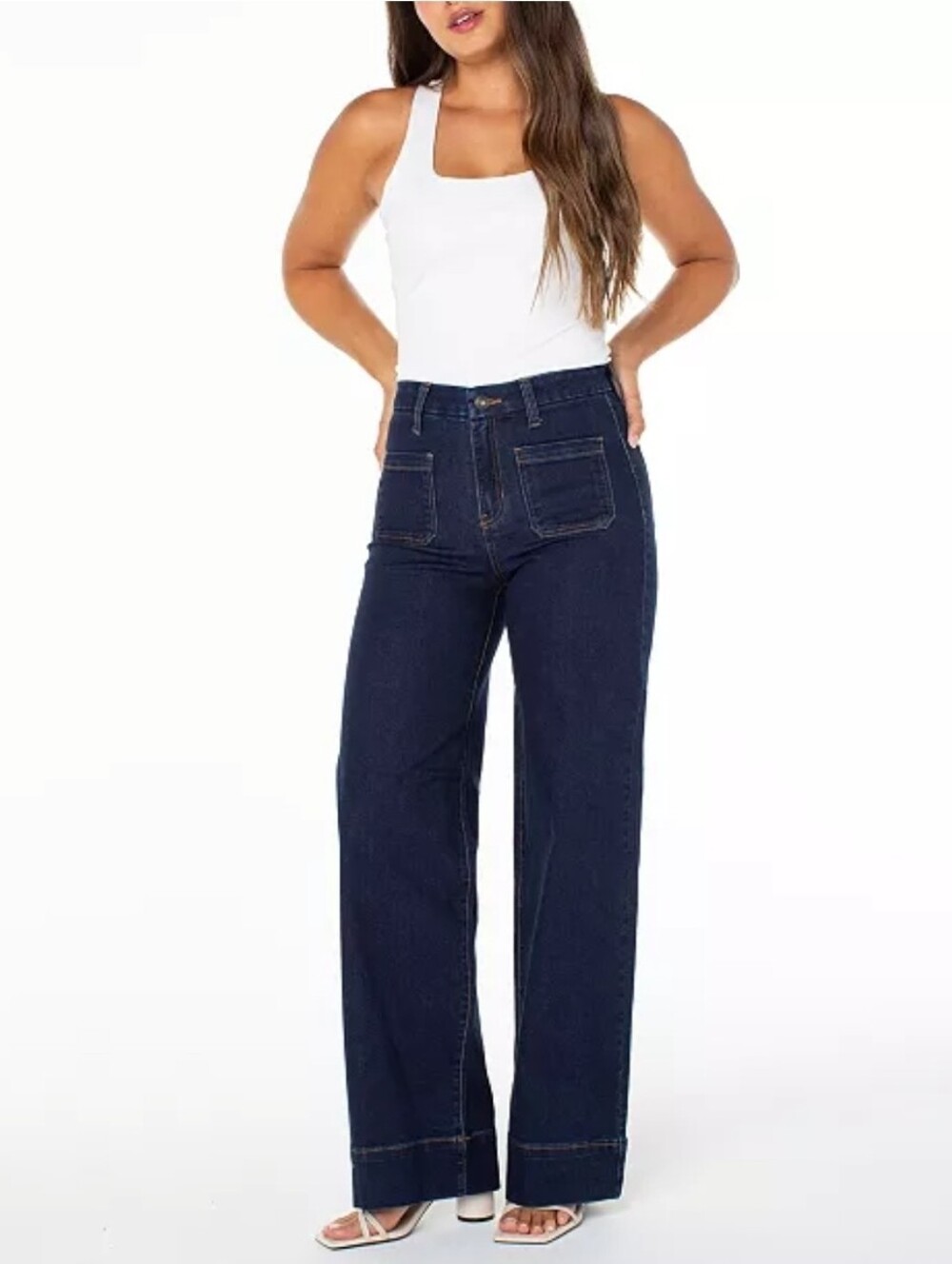 Celebrity Pink Juniors High Wide-Leg Patch Pocket Dark Wash Jeans Size 11/30 NWT